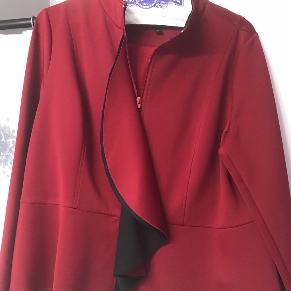 Red peplum zippered jacket with fun front flounce